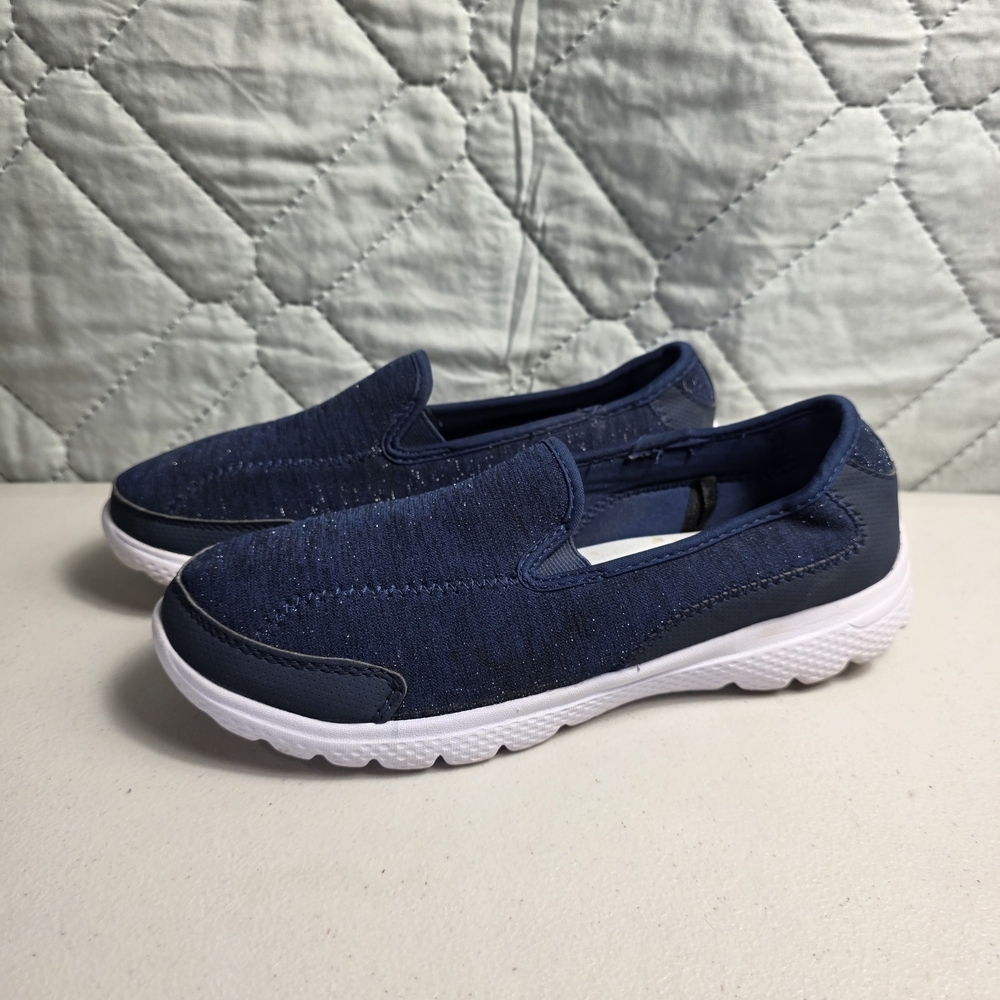Ladies Navy Slip-On Sneakers with White Soles - Picture 2 of 9